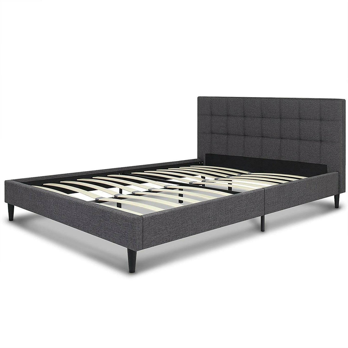 Full size Grey Mid-Century Modern Upholstered Platform Bed Frame with Headboard - FurniFindUSA