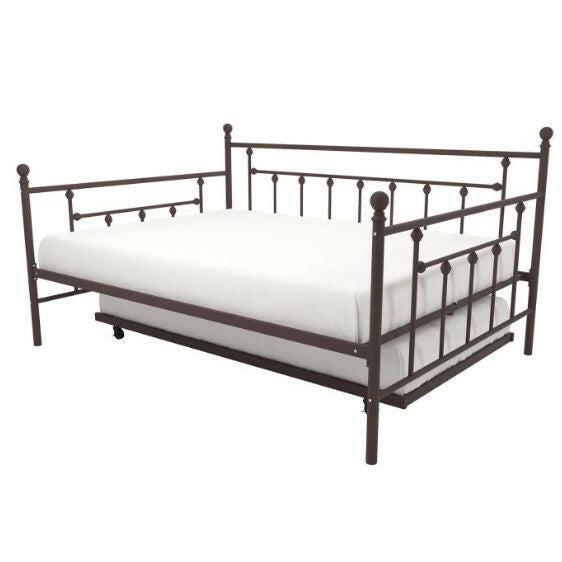 Full size Bronze Metal Daybed with Twin Roll-out Trundle Bed - FurniFindUSA