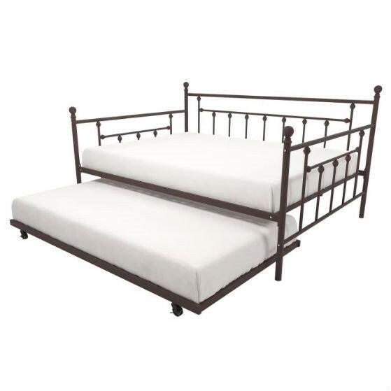 Full size Bronze Metal Daybed with Twin Roll-out Trundle Bed - FurniFindUSA