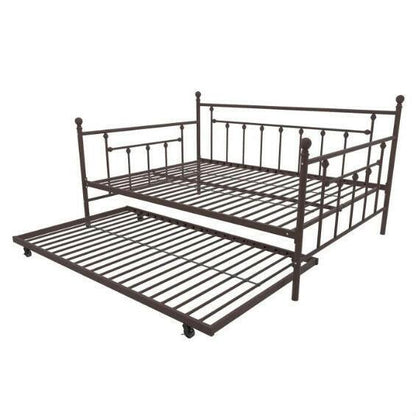 Full size Bronze Metal Daybed with Twin Roll-out Trundle Bed - FurniFindUSA