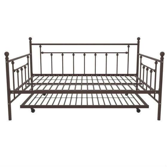 Full size Bronze Metal Daybed with Twin Roll-out Trundle Bed - FurniFindUSA