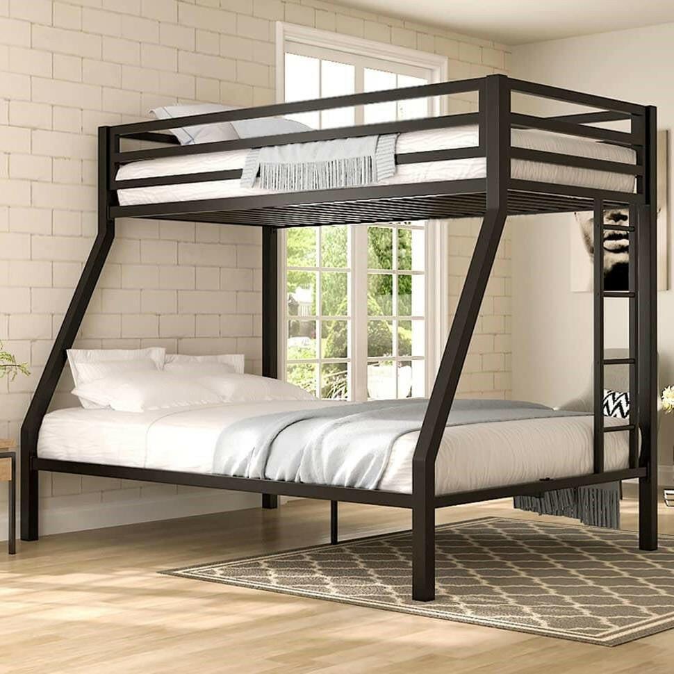 Twin over Full Modern Metal Bunk Bed in Matte Black Finish - FurniFindUSA