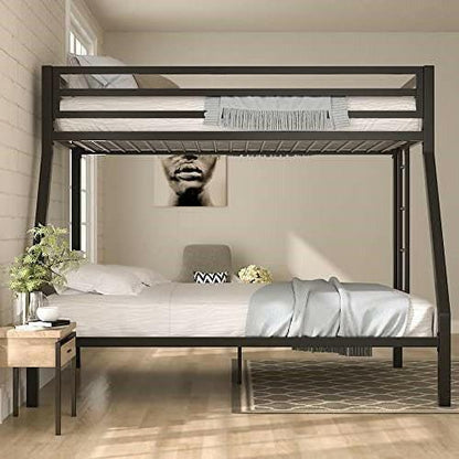 Twin over Full Modern Metal Bunk Bed in Matte Black Finish - FurniFindUSA