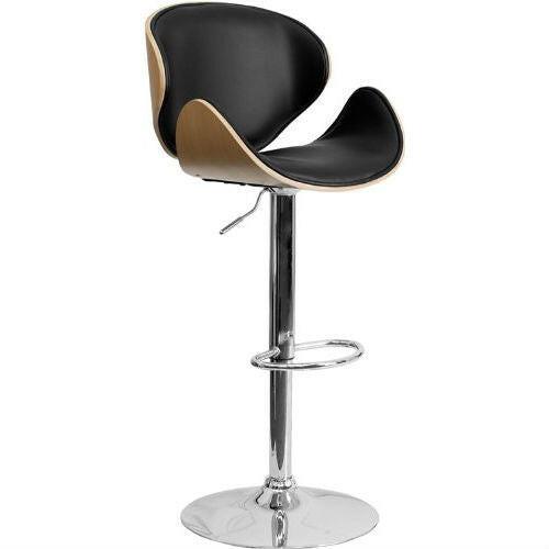 Modern Adjustable Height Barstool with Curved Black Vinyl Seat & Back - FurniFindUSA