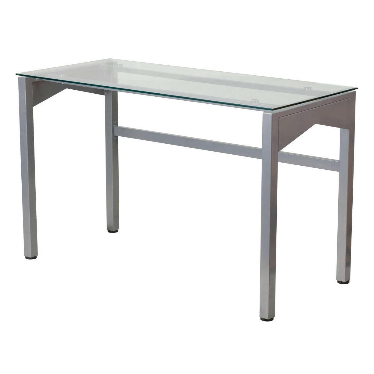 Rectangular Writing Table Office Desk with Clear Tempered Glass Surface - FurniFindUSA