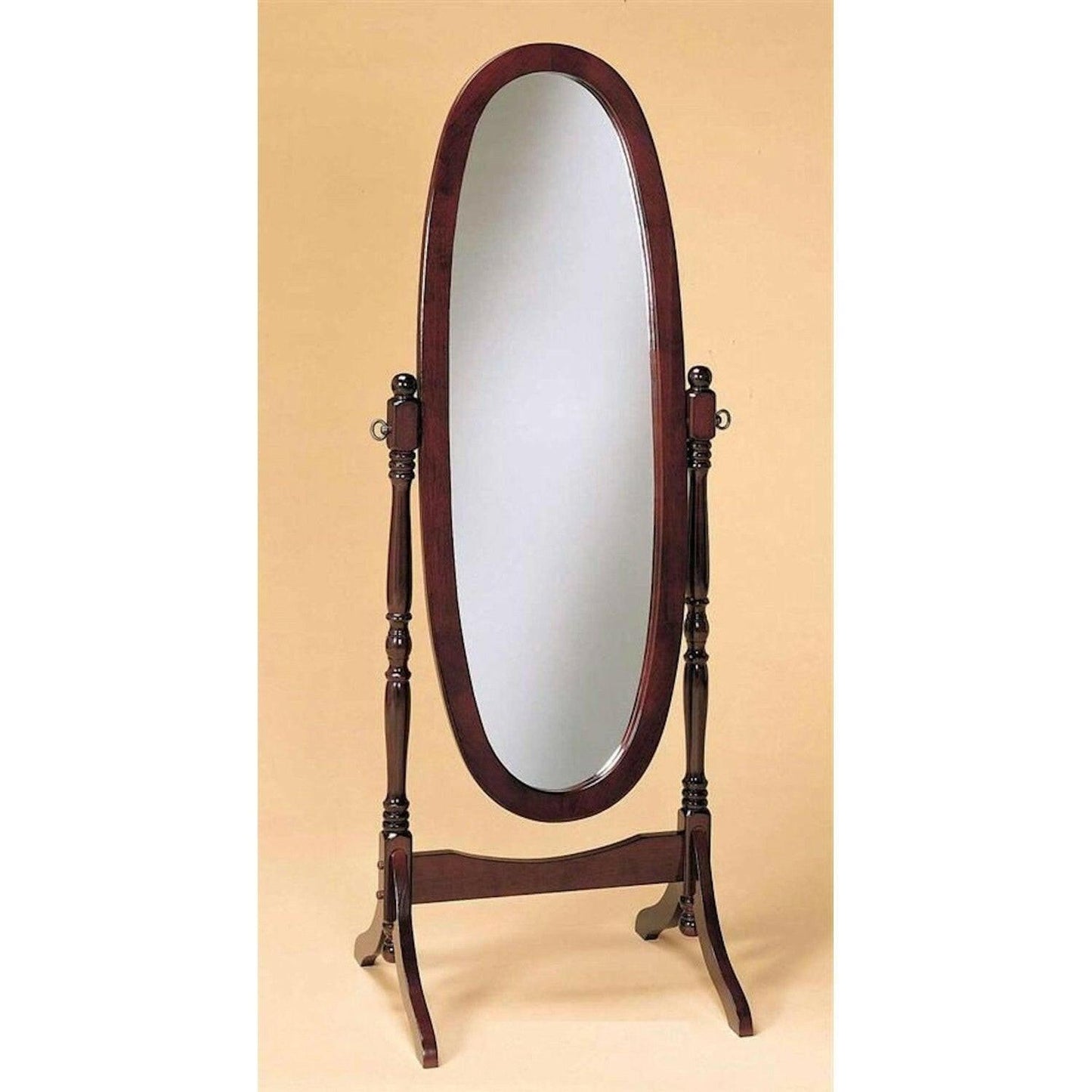 Oval Cheval Mirror Full Length Solid Wood Floor Mirror in Cherry - FurniFindUSA