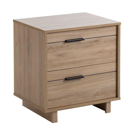 Modern 2-Drawer End Table Nightstand in Light Oak Wood Finish - FurniFindUSA
