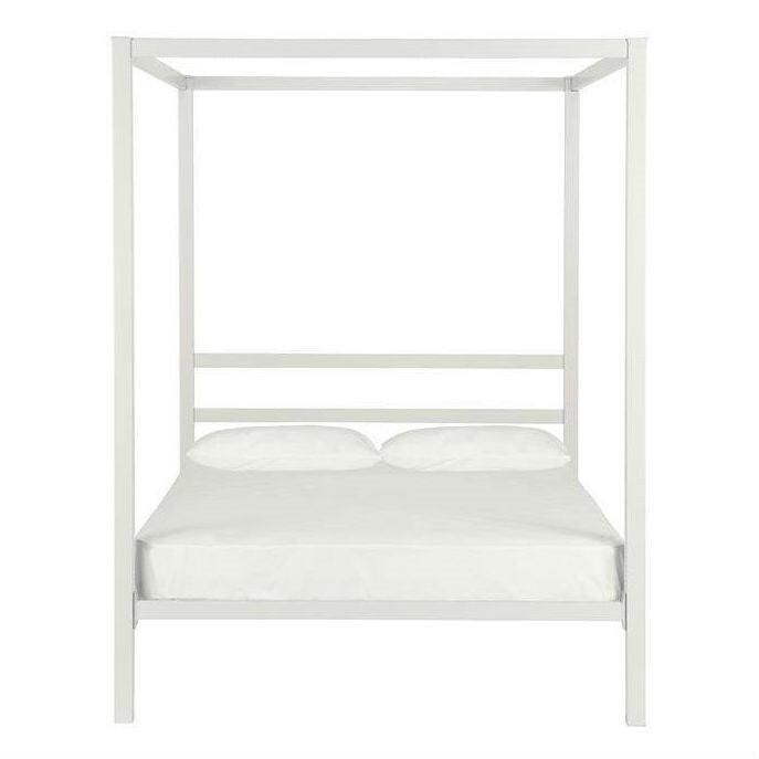 Full size Modern White Metal Canopy Bed Frame - FurniFindUSA