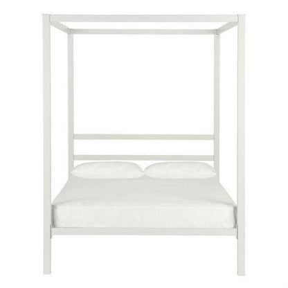 Full size Modern White Metal Canopy Bed Frame - FurniFindUSA