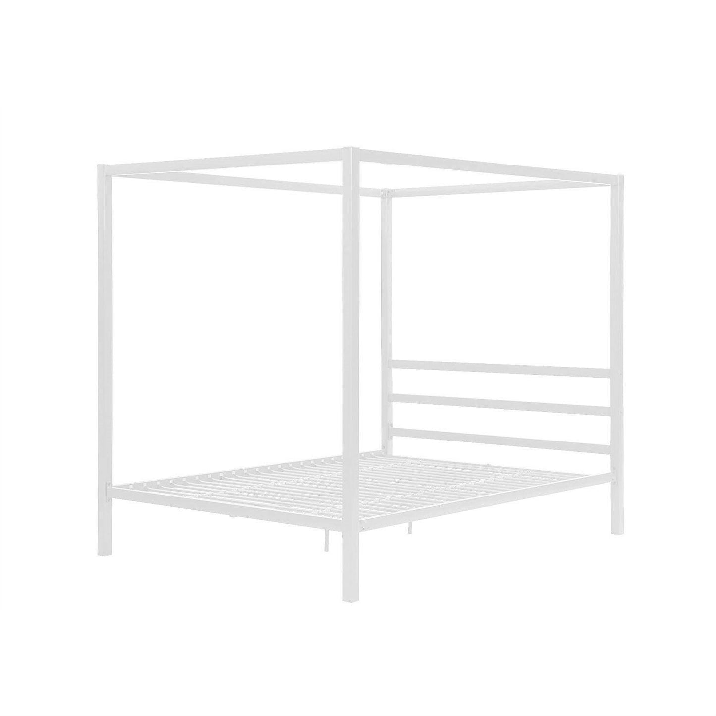 Full size Modern White Metal Canopy Bed Frame - FurniFindUSA