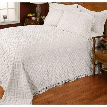 Full size Beige Chenille Cotton Bedspread with Fringe Edges - FurniFindUSA