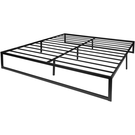 King Size 14 Inch Black Metal Steel Slat Platform Bed - FurniFindUSA