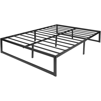 Queen Size 14 Inch High Heavy Duty Black Metal Platform Bed Frame - FurniFindUSA