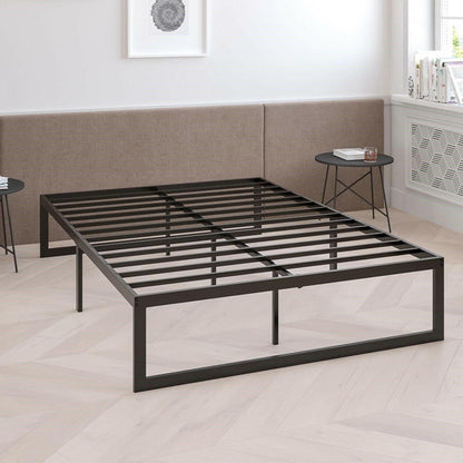 Queen Size 14 Inch High Heavy Duty Black Metal Platform Bed Frame - FurniFindUSA