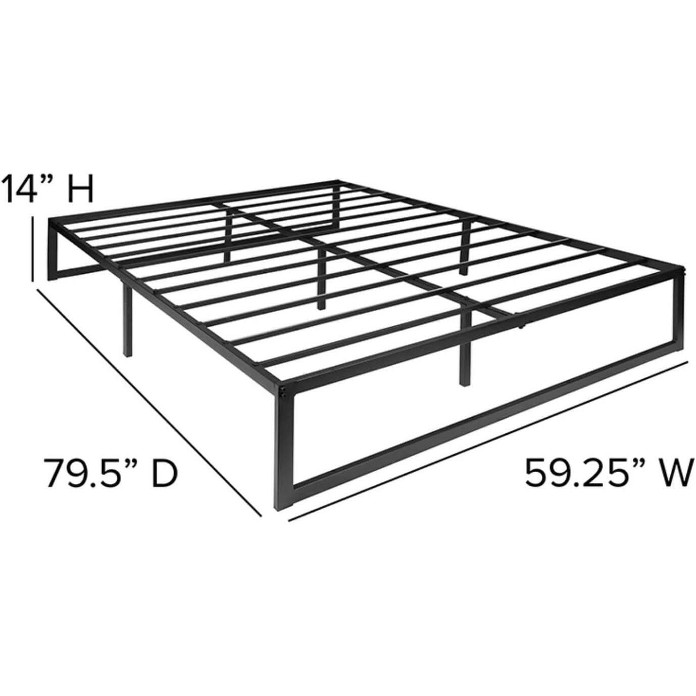 Queen Size 14 Inch High Heavy Duty Black Metal Platform Bed Frame - FurniFindUSA