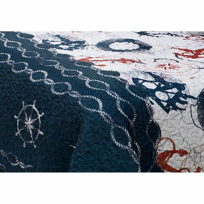 Full/Queen Modern Coastal Anchor Polyester Reversible Quilt Set - FurniFindUSA