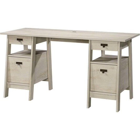 FarmHouse Chalky Oak Executive Desk w/ Filing Cabinets Storage - FurniFindUSA