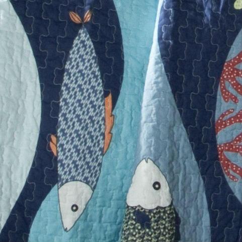 Full / Queen Blue Serenity Sea Fish Coral Coverlet Quilt Bedspread Set - FurniFindUSA