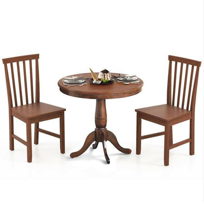 3-Piece Traditional Round Dining Table and 2 Chairs Set in Walnut Wood Finish - FurniFindUSA