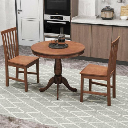 3-Piece Traditional Round Dining Table and 2 Chairs Set in Walnut Wood Finish - FurniFindUSA