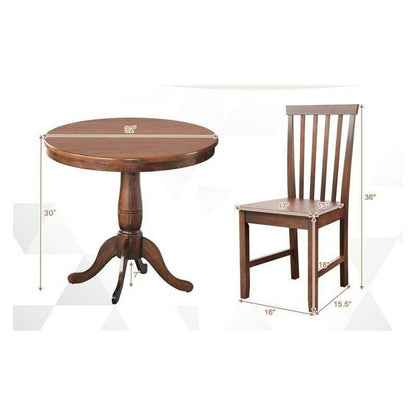 3-Piece Traditional Round Dining Table and 2 Chairs Set in Walnut Wood Finish - FurniFindUSA