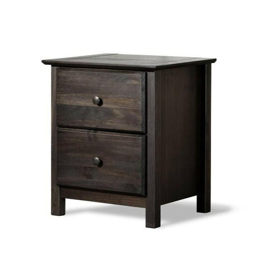 Farmhouse Solid Pine Wood 2 Drawer Nightstand in Espresso - FurniFindUSA