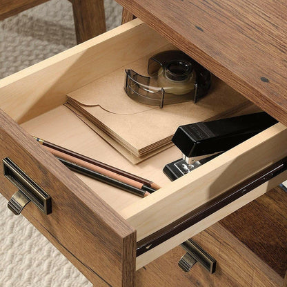 FarmHouse Rustic Oak Executive Desk w/ Filing Cabinets Storage - FurniFindUSA