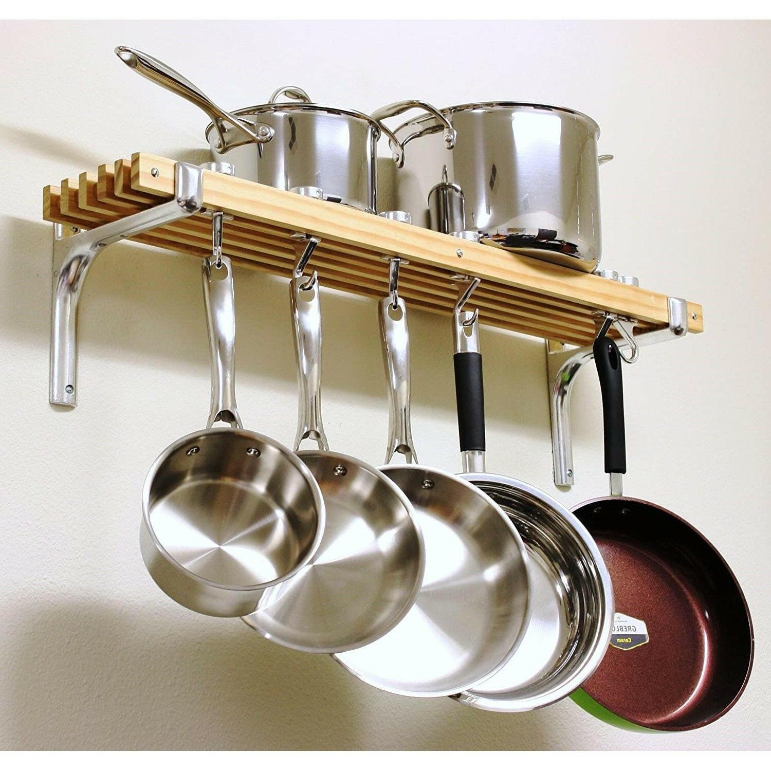 FarmHome Wooden Wall Mounted 6 Hooks Pot Rack - FurniFindUSA