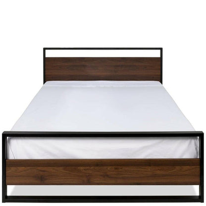 Queen size Farmhouse Metal Wood Platform Bed Frame with Headboard Footboard - FurniFindUSA