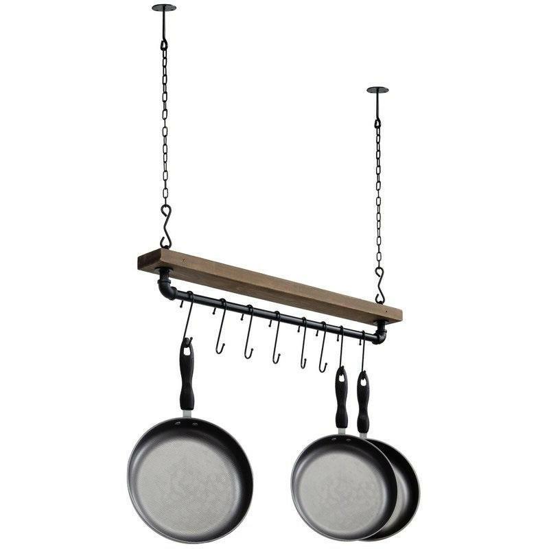 FarmHome Rustic Industrial 8 S-Hooks Ceiling Mounted Hanging Pot Rack - FurniFindUSA