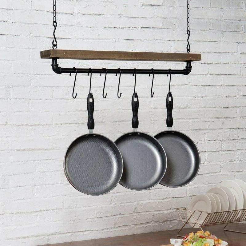 FarmHome Rustic Industrial 8 S-Hooks Ceiling Mounted Hanging Pot Rack - FurniFindUSA