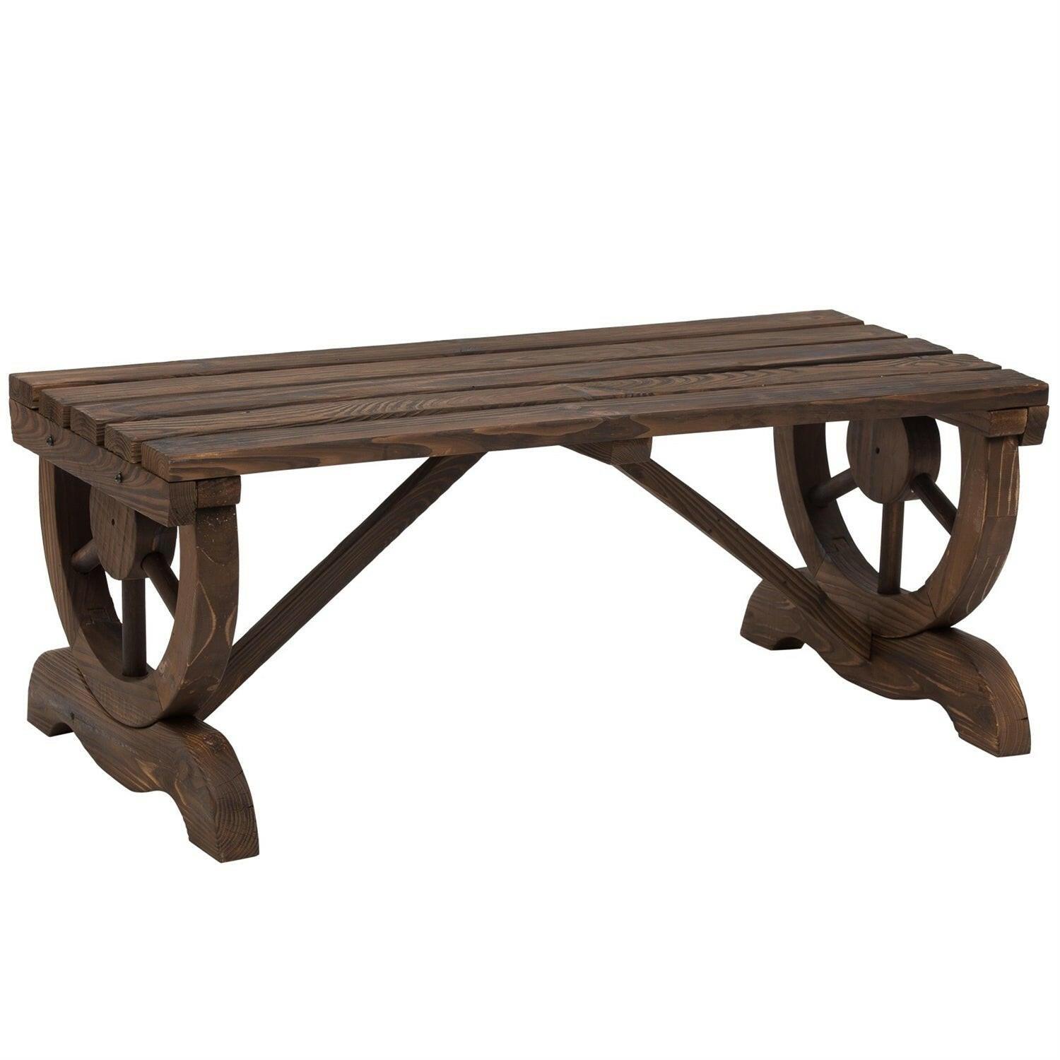 FarmHome Rustic Fir Wood Wheel Outdoor Garden Bench - FurniFindUSA