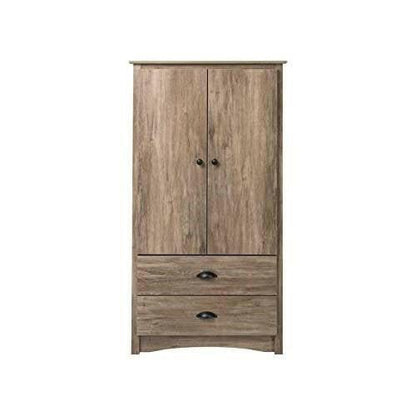 FarmHome Rustic 2 Drawer Bedroom Storage Armoire Grey Oak - FurniFindUSA