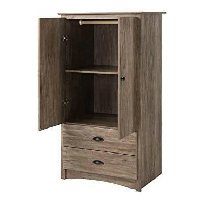 FarmHome Rustic 2 Drawer Bedroom Storage Armoire Grey Oak - FurniFindUSA