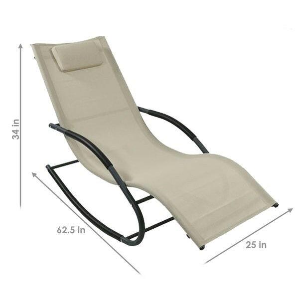 Set of 2 Beige Rocking Chaise Lounger Patio Lounge Chair with Pillow - FurniFindUSA