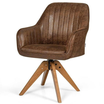 Faux Leather Swivel Accent Chair with Solid Wood Legs - Brown - FurniFindUSA