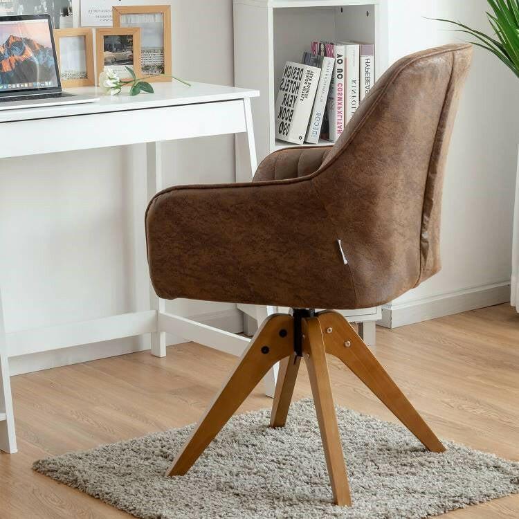 Faux Leather Swivel Accent Chair with Solid Wood Legs - Brown - FurniFindUSA
