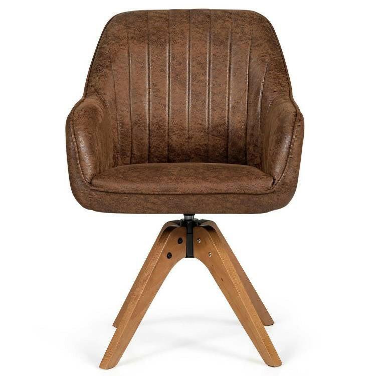 Faux Leather Swivel Accent Chair with Solid Wood Legs - Brown - FurniFindUSA