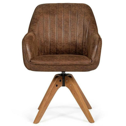 Faux Leather Swivel Accent Chair with Solid Wood Legs - Brown - FurniFindUSA