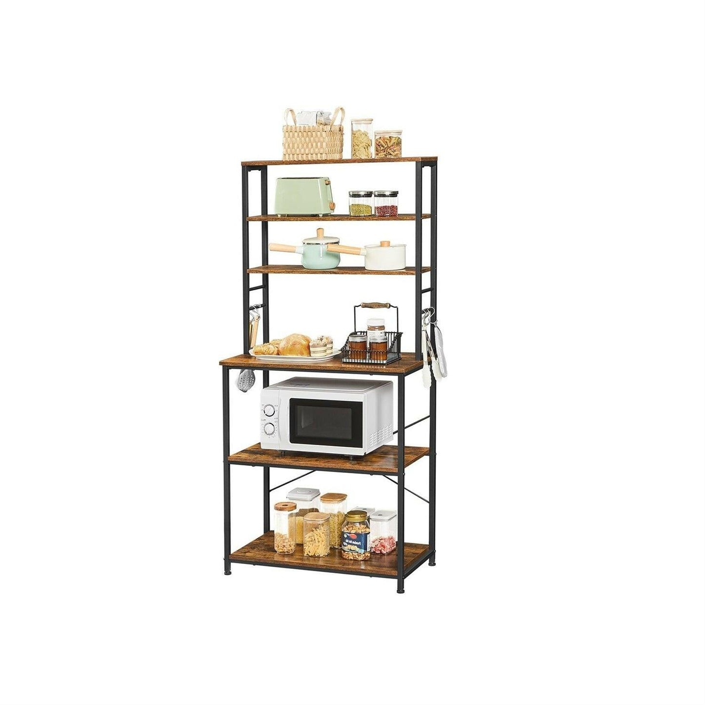 Farmhouse 6 Tier Industrial Utility Kitchen Bakers Rack Microwave Stand - FurniFindUSA