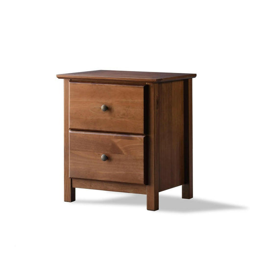 Farmhouse Solid Pine Wood 2 Drawer Nightstand in Walnut Finish - FurniFindUSA