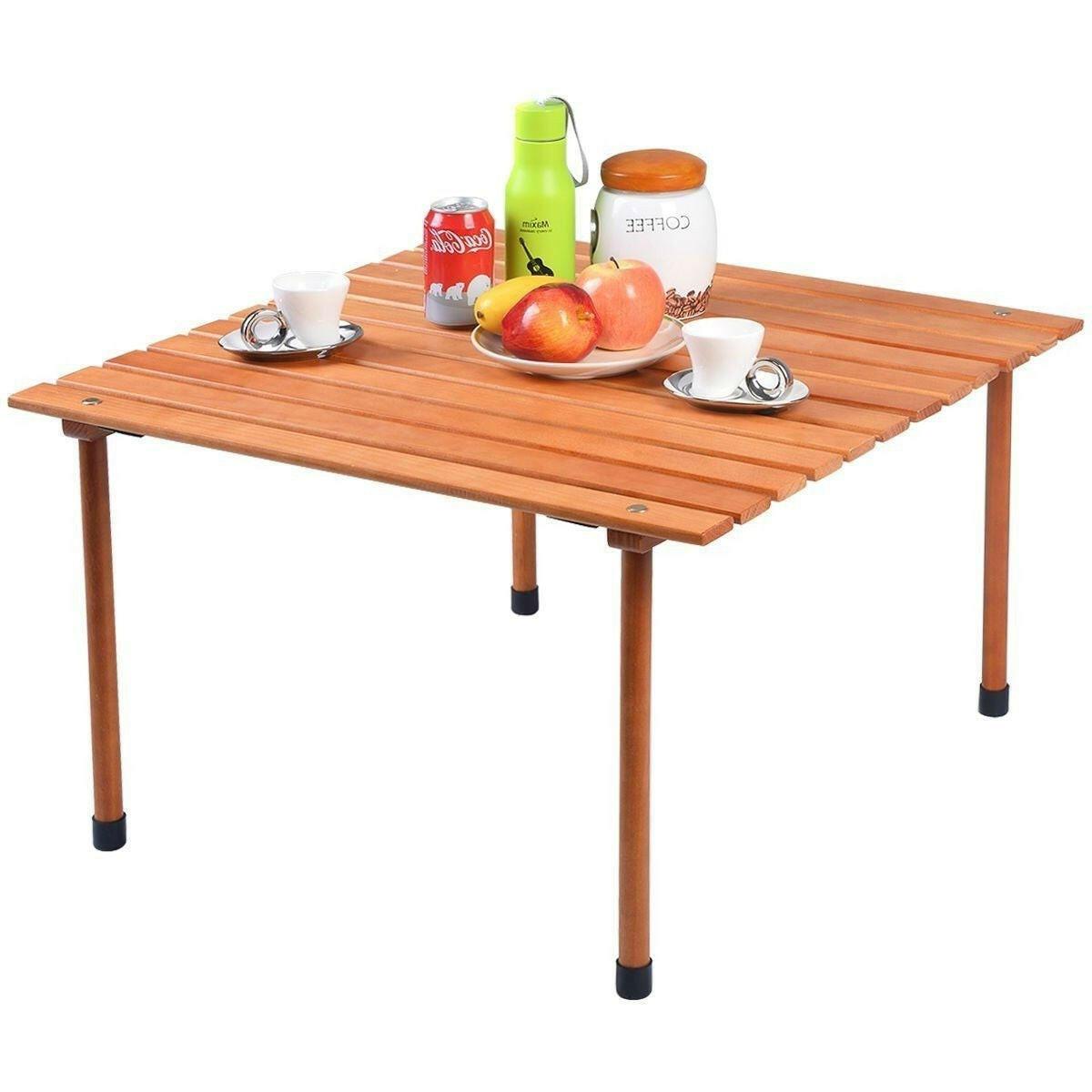 Outdoor Portable Roll-Up Folding Wood Patio Table with Carry Bag - FurniFindUSA