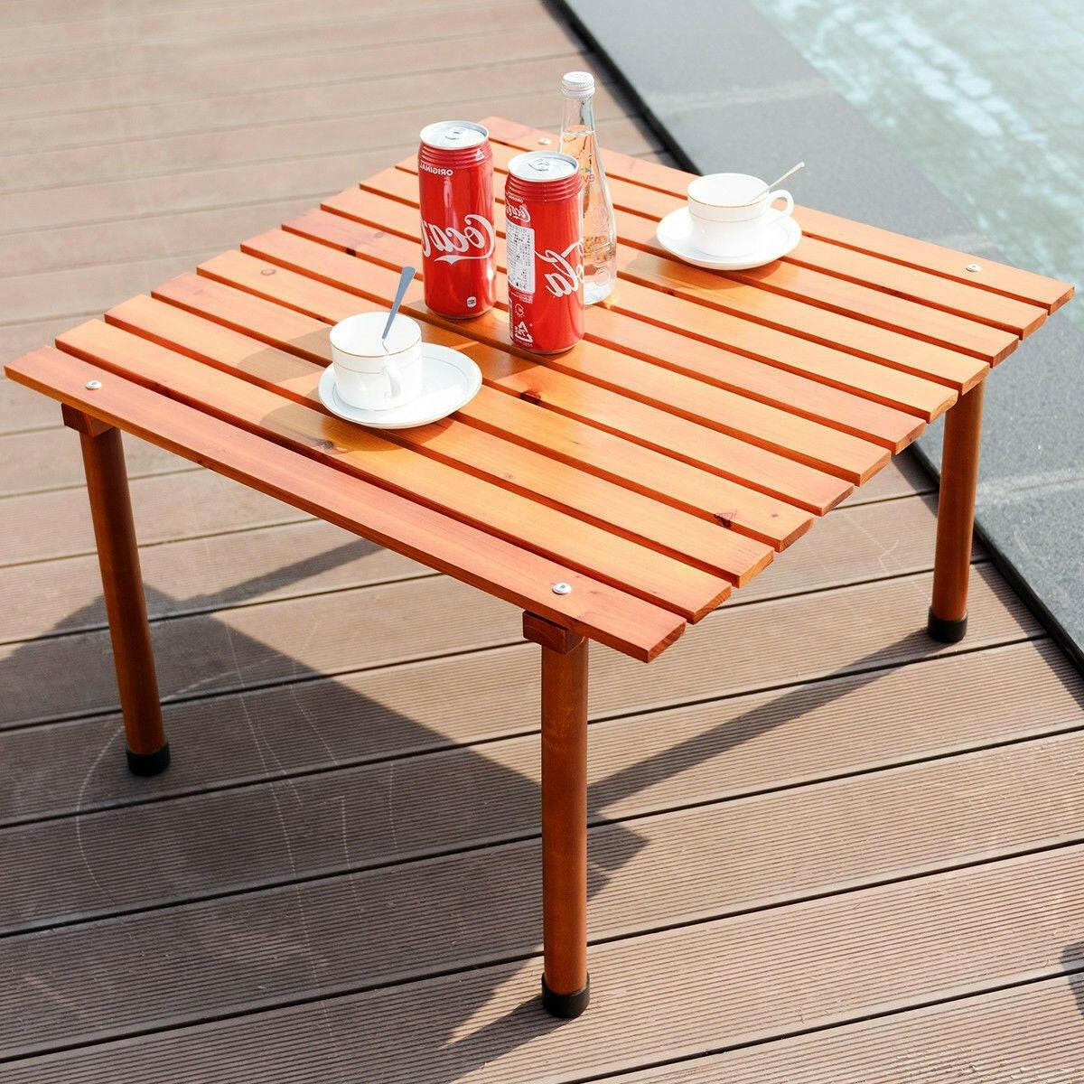 Outdoor Portable Roll-Up Folding Wood Patio Table with Carry Bag - FurniFindUSA