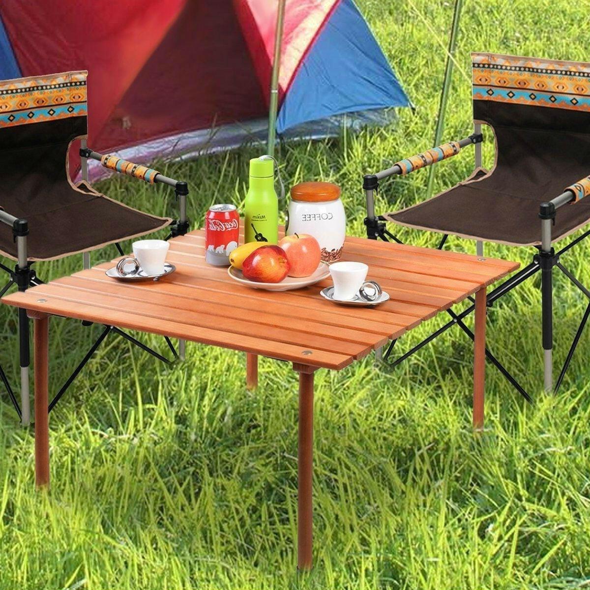 Outdoor Portable Roll-Up Folding Wood Patio Table with Carry Bag - FurniFindUSA