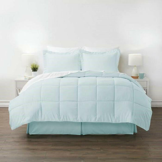 Full Size Microfiber 6-Piece Reversible Bed-in-a-Bag Comforter Set in Aqua Blue - FurniFindUSA