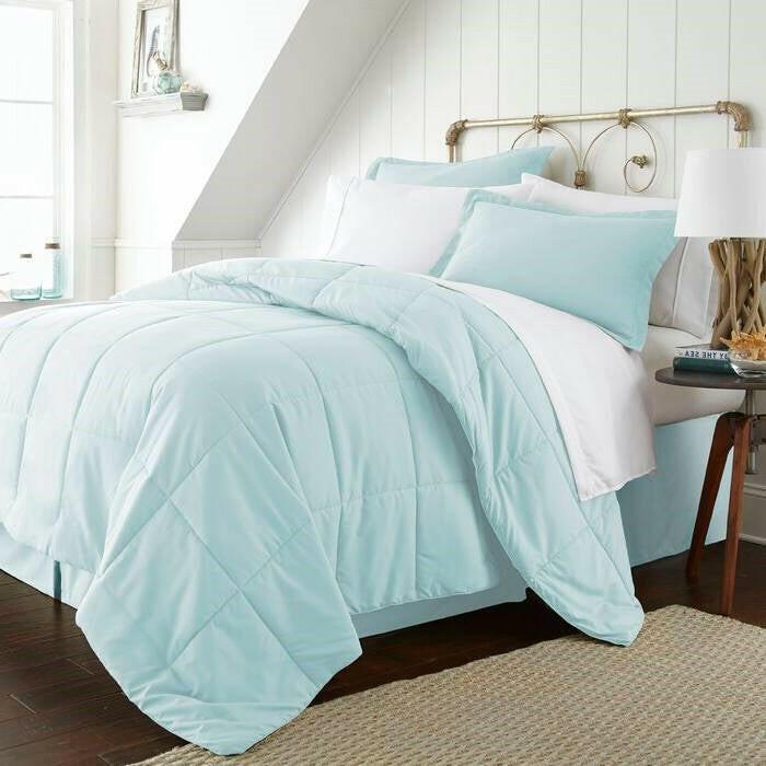 Full Size Microfiber 6-Piece Reversible Bed-in-a-Bag Comforter Set in Aqua Blue - FurniFindUSA