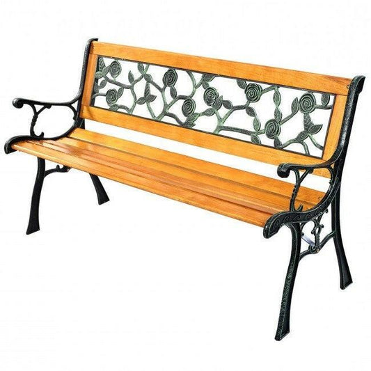 Flowers Outdoor Patio Park Cast Iron Garden Porch Chair Bench - FurniFindUSA
