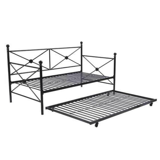 Full size Black Metal Daybed Frame with Twin Roll-out Trundle - FurniFindUSA