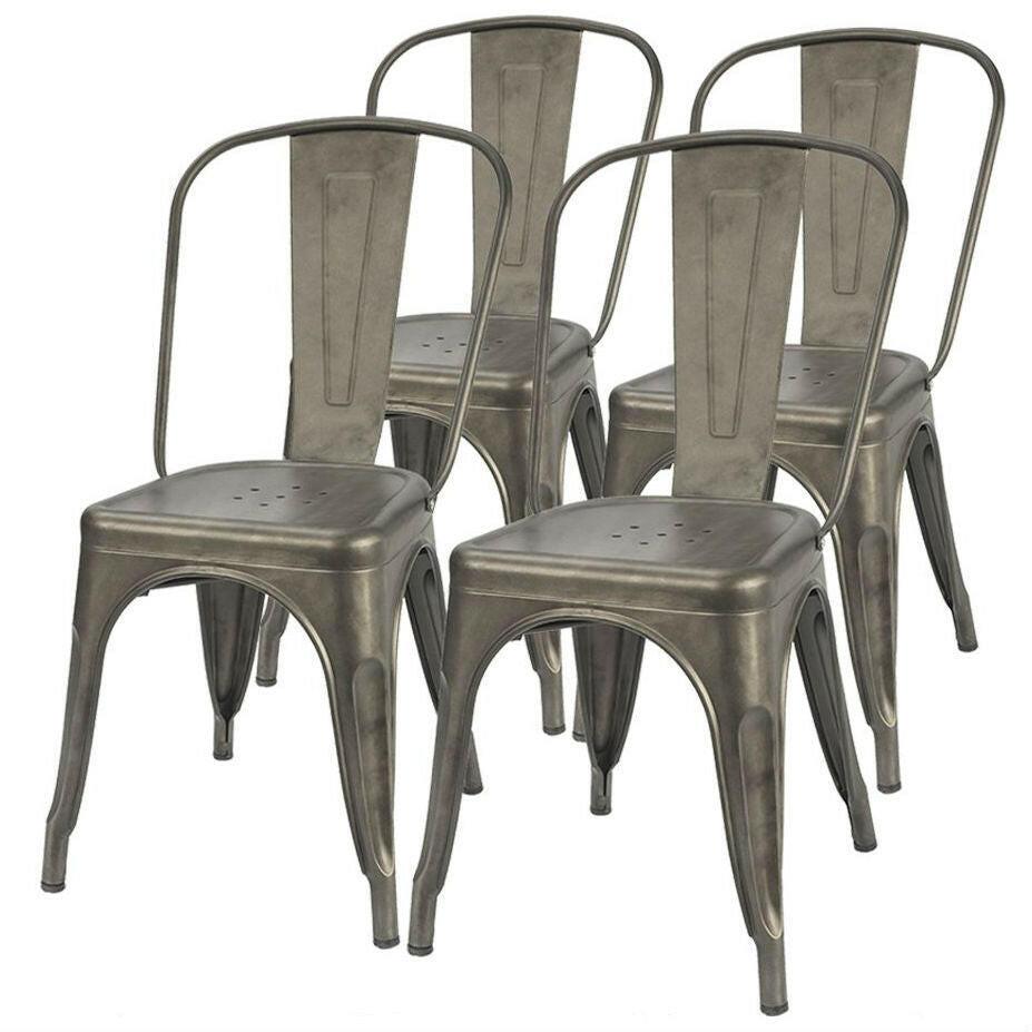 Set of 4 - Stackable Modern Cafe Bistro Dining Side Chair in Gun Metal Finish - FurniFindUSA