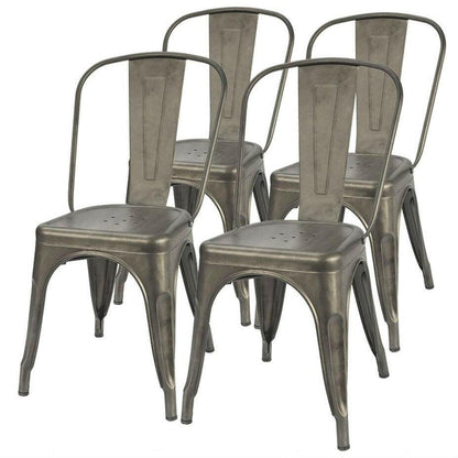 Set of 4 - Stackable Modern Cafe Bistro Dining Side Chair in Gun Metal Finish - FurniFindUSA